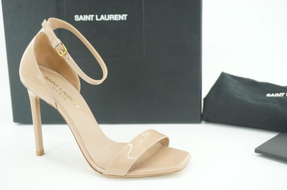 Saint Laurent Paris Amnber Nude Patent Sandals  Pumps Ankle Strappy YSL